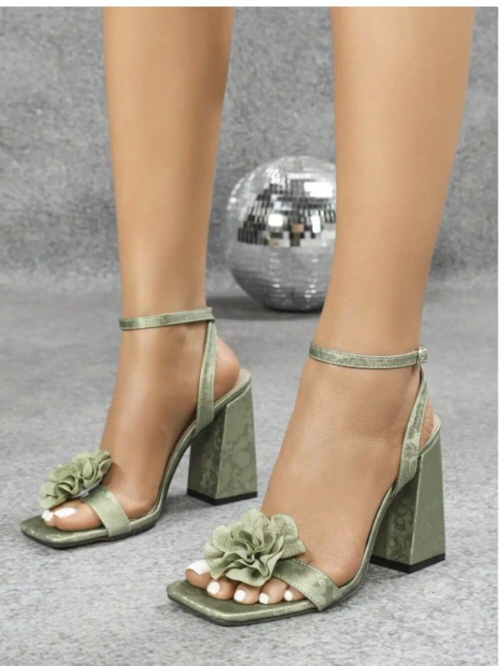 Sage Green High Heel with Flower from Shein